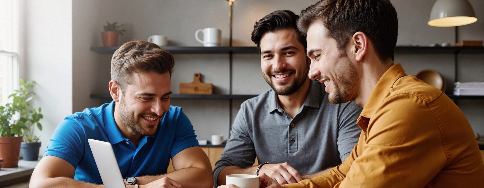 Tres compañeros de trabajo revisando juntos el avance de un proyecto en un portátil